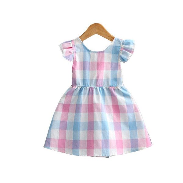 

girl's dresses 2021 summer baby infant child female flying sleeve princess dress plaid ruffled backless cute children 2-7, Red;yellow