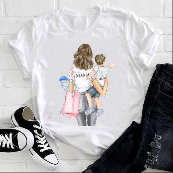 

women cartoon womens short sleeve cute girl 90s mom mama mother clothes ladies graphic print tee tshirt female, White