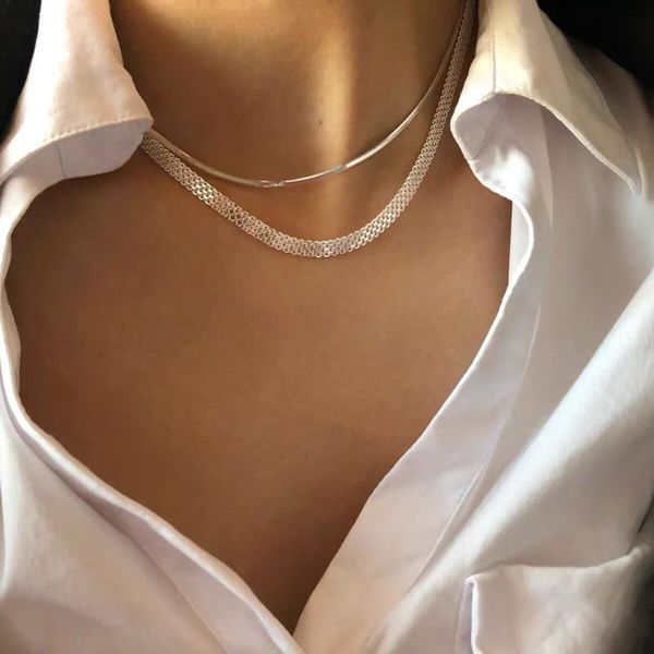 

chains 925 sterling silver sparkling wide chain necklaces for women men fashion niche short wholesale