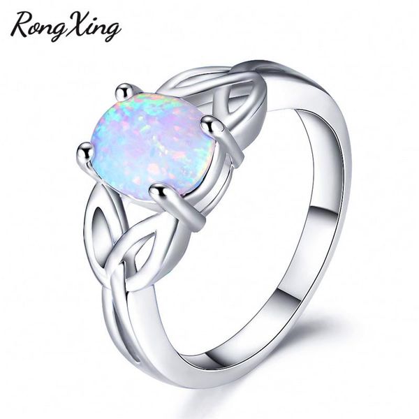 

wedding rings rongxing silver color oval white fire opal for women rainbow birthstone leaf finger ring lover gifts rs0230, Slivery;golden