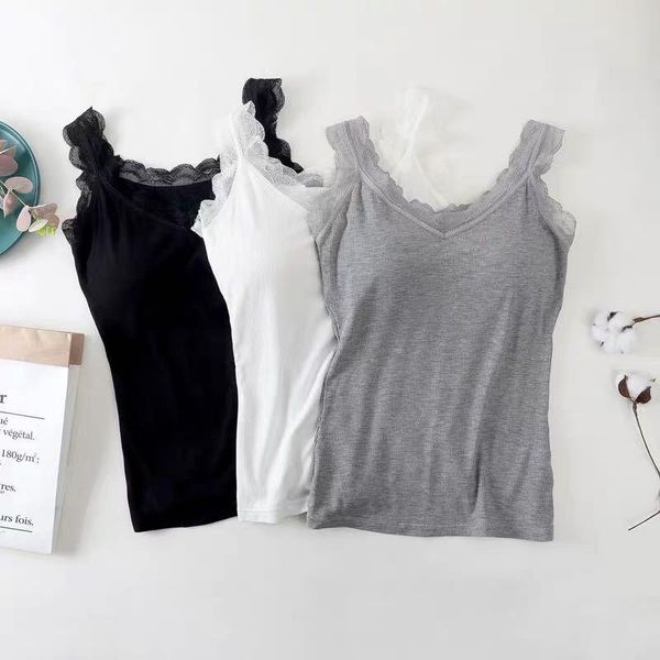 

women's tanks & camis women 2021 spring autumn lace tank female underwear bottoming ladies sleeveless modal camisole femme s284, White