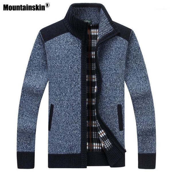 

men's sweaters mountainskin autumn sweater cardigan stitching plus velvet thick stand-up collar loose warm knit jacket male mt059, White;black