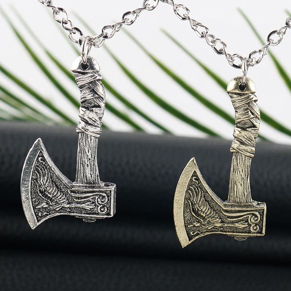 Kolye Kolyeler İskandinav Viking Kolye Kuzgun Axe Odin'in Symbol Metal Zincir Takı Muska Erkekler Kolar Hediyesi