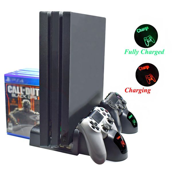 

new ps4/ps4 slim/ps4 pro dual controller charger console vertical cooling stand charging station led fan for sony playstation 4