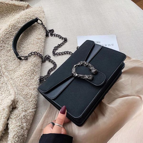

factory wholesale women handbag retro frosted chain bag winter frosteds leather shoulder bags styling contrast leathers womens messenger han, Black;red