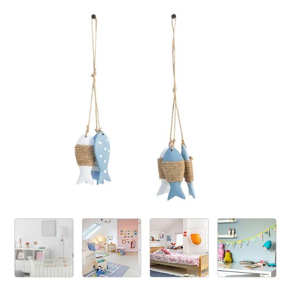 

decorative objects & figurines 2pcs small fish string wooden sea pendant for kindergarten decoration