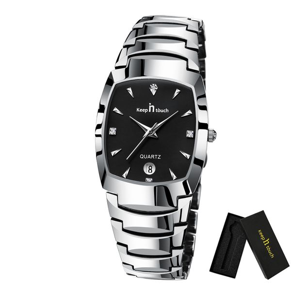 

keep in touch mens watches brand luxury stainless steel square quartz watch for men waterproof date clock relogio masculinog, Slivery;brown
