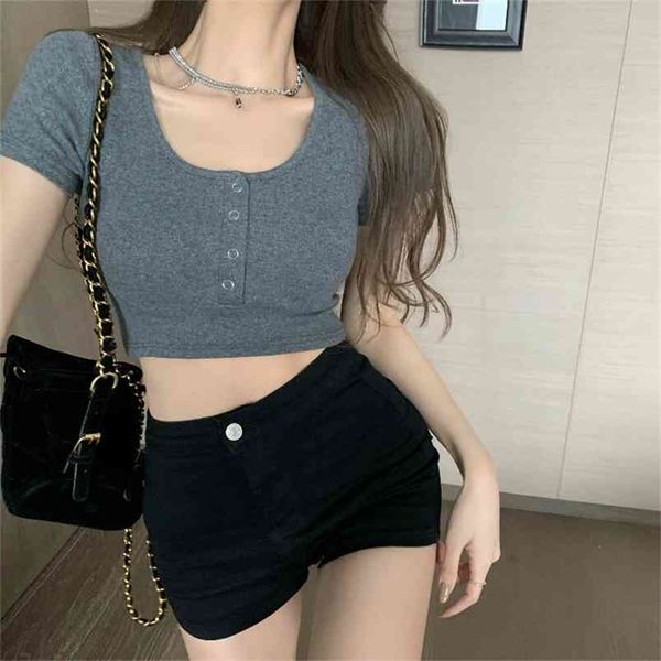 

summer short solid color o collar women sleeve t-shirt female tshirt t shirt for women 210507, White