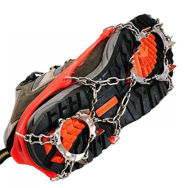 

cords, slings and webbing 13 toothed outdoor ice gripper crampons antiskid shoe covers climbing claw snow hiking ski shoes nail chain
