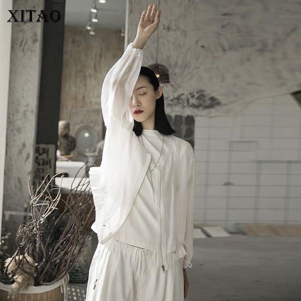 

women's jackets xitao perspective pleated short jacket women clothes 2021 spring summer match all sunscreen thin white casual coat gcc3, Black;brown