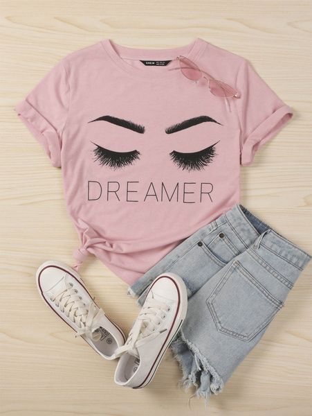 

eyebrow & letter graphic tee l0pc#, White