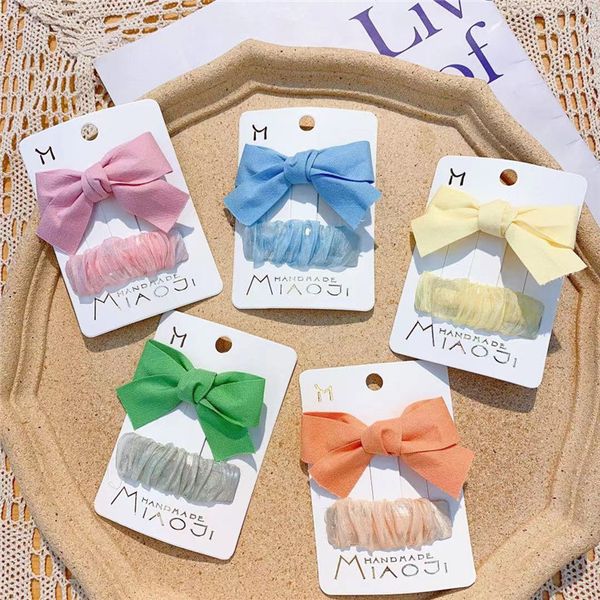 

2021 new sweet girl princess fashion fabric bow hairpin headdress korean children's yarn folds bb clip kids hair accessories, Slivery;white