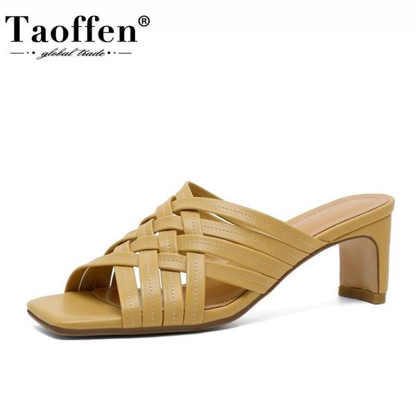 

dress shoes taoffen size 32-43 women high heel sandals patchwork summer square toe fashion strange heels footwear, Black