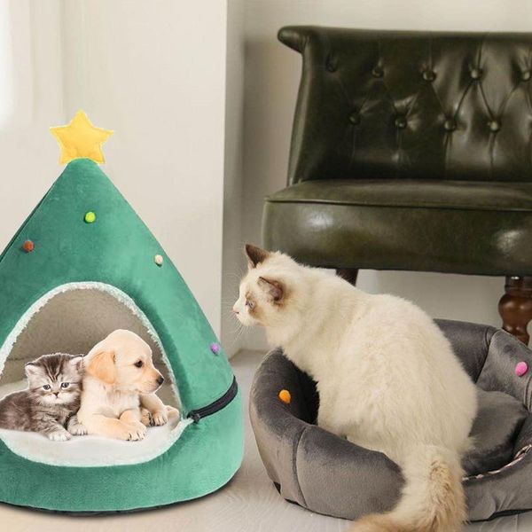 

christmas pet house cat bed soft plush round warm puppy cave nest mat decorations for home supplies beds & furniture