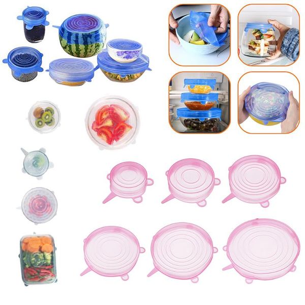

6pc silicone stretch lids flexible reusable covers bow refrigerator microwave oven sealing supplies kitchen storage & organization