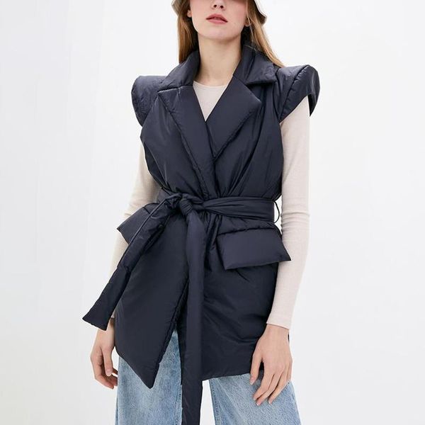 

women's vests floy fashion simple notched women elegant solid tie belt collected waisted coats wide shoulders cotton ladies, Black;white