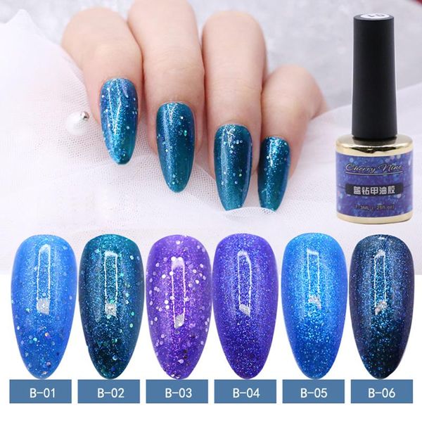 

nail gel chunsh 2021 7.3ml blue diamond polish varnish lacquer soak off led/uv art design manicure 6colors, Red;pink