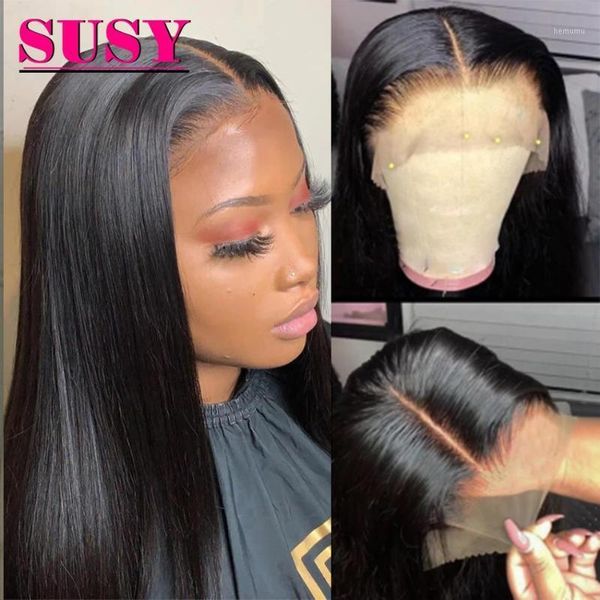 

bone straight 30 inch human hair wig lace frontal wigs 180 density t part peruvian front susy1, Black;brown
