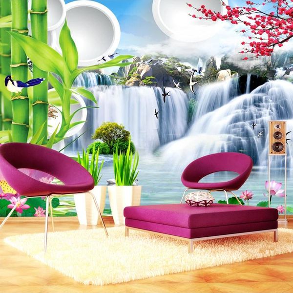 

wallpapers custom mural wallpaper 3d chinese style mountain water waterfall wall painting living room sofa tv background papel de parede