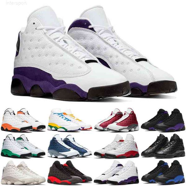 

13 13s men basketball shoes obsidian red flint court purple hyper royal gold glitter playground mens trainers sports, Black