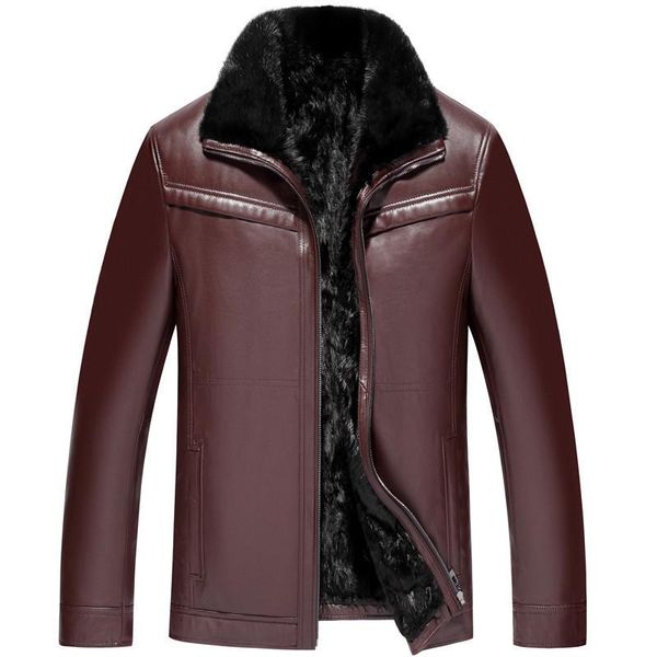 

men's leather & faux genuine jacket winter men real sheepskin coat for liner jackets plus size lsy088397 y1647, Black