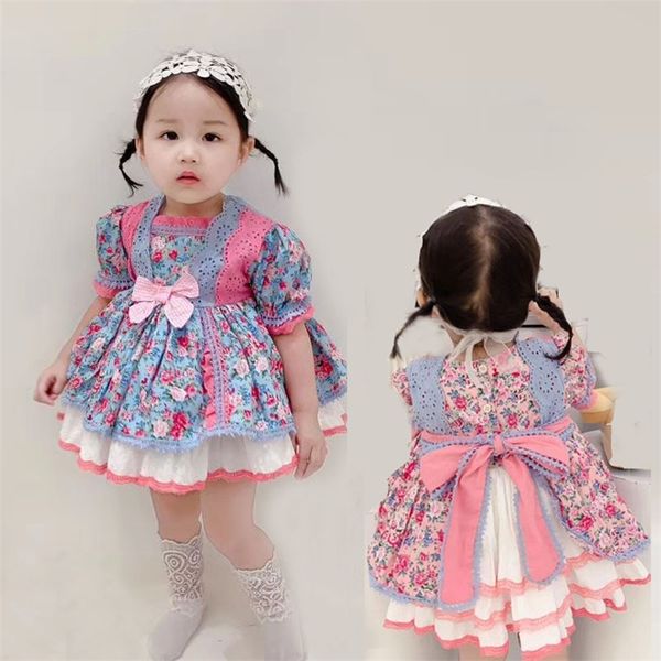 

little girls spanish dresses children vintage floral lotia ball gowns new baby spain frocks infant clothes set 1-6 years 210317, Red;yellow