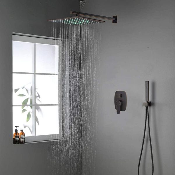 

oil rubbed bronze 12 inch led rainfall shower system bathroom wall mounted brass set sets