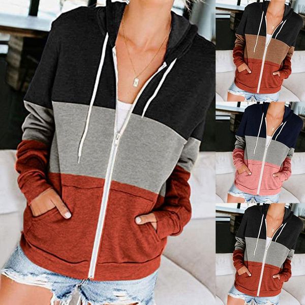 

women's t-shirt long sleeve sweatshirts winter patchwork print hooded female 2021 warm hoodies with zipper lady autumn streetwear, White