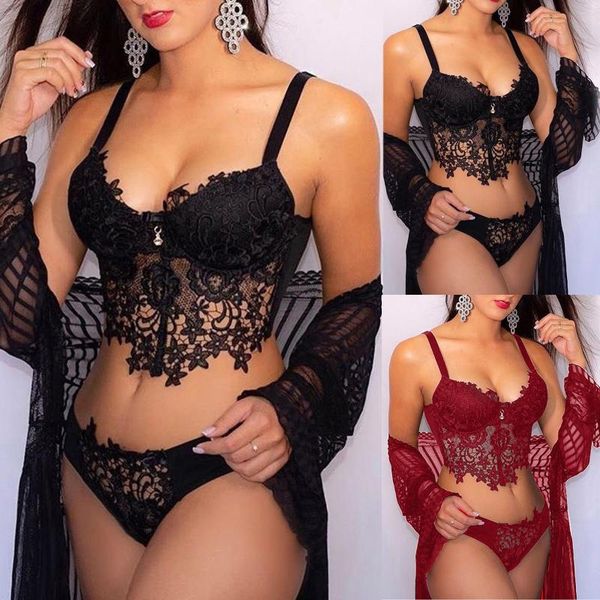 

bras sets lace underwear set bra thong for women embroidery apparel sleepwear lingerie porno, Red;black