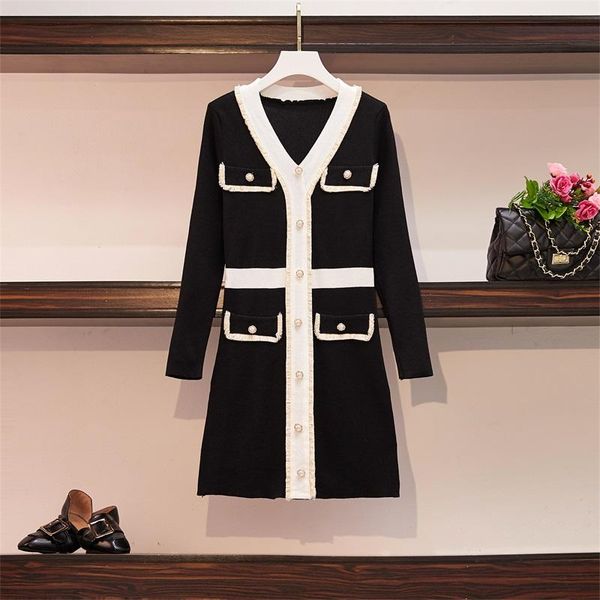 

casual dresses spring autumn dress women vestidos plus size button long sleeve korean style de fiesta noche knitted sweater, Black;gray