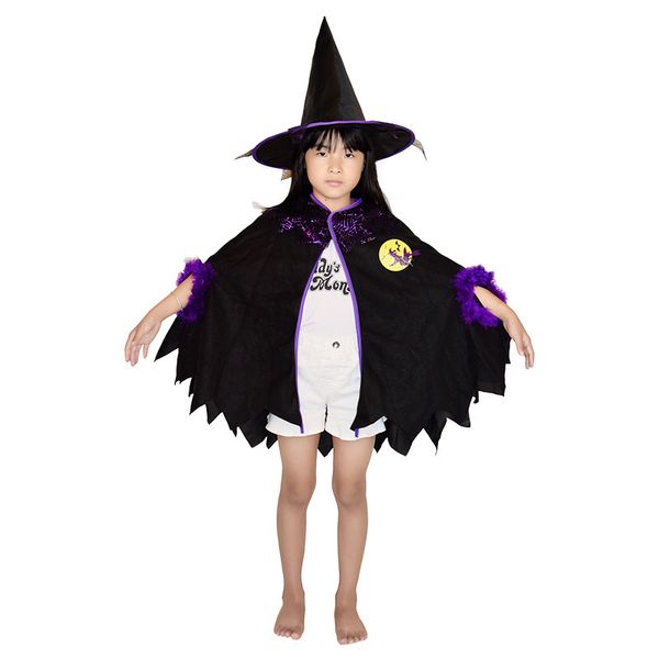 

stage carnival children's flying witch's cape, pointed hat and cape, Black;red