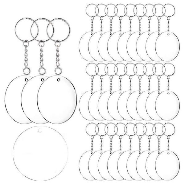 Portachiavi in acrilico grezzi, 60 pezzi Cerchi rotondi in acrilico trasparente da 2 pollici di diametro con anelli portachiavi in metallo diviso H0915