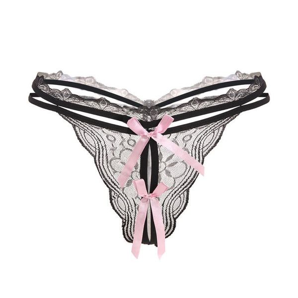 

women panties lingerie tangas women's underwear lace bowtie transparent g-string crotchless thongs bikini intimates, Black;pink