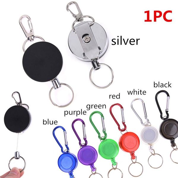 

keychains mulitifunction badge reel keychain ski pass id card holder key chain steel cord retractable alarm ring anti lost, Silver