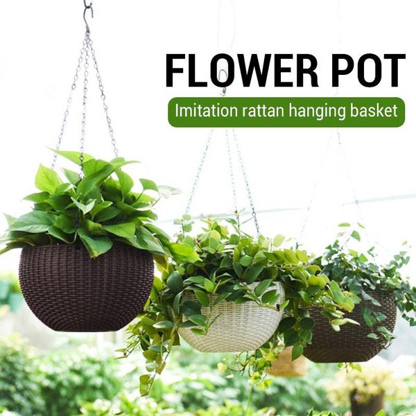 

creative chain hanging planters pots plastic basket imitation rattan vase for wedding decoration home decor flowers vases