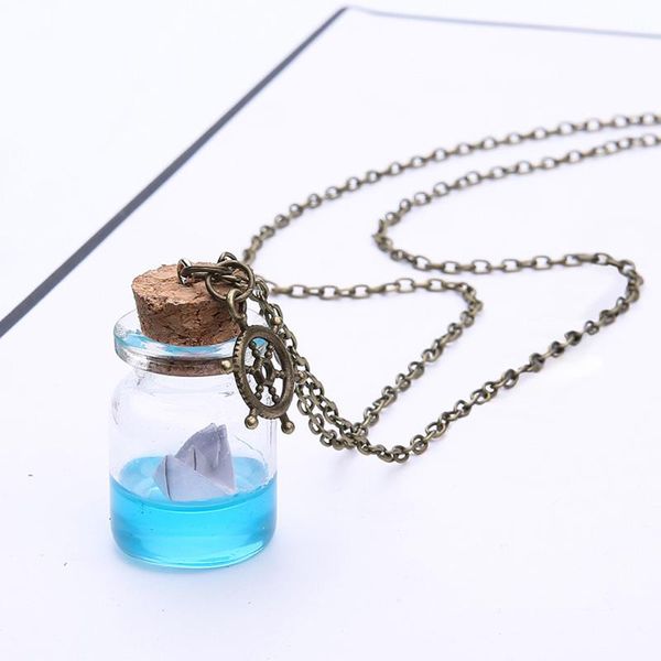 

unique necklace women sea water paper boat drifting bottle glass pendant 2021 accesorios mujer a1 necklaces, Silver
