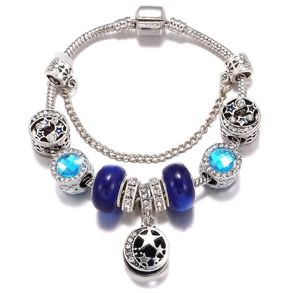 

link, chain blue star sky glass beads beaded bracelet issued on behalf of 2021 fashion moon pendant hand accessories wholesale, Black