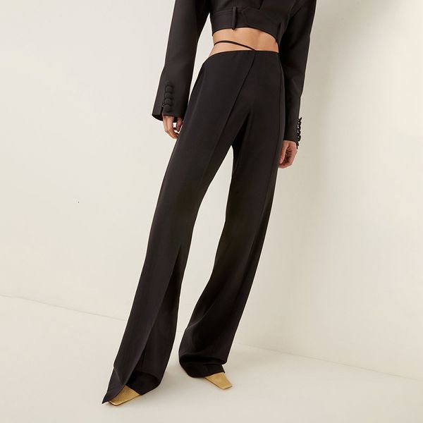 

capris wide-legged trousers of straight for female high waist loose pure color women's casual pants tide 2021, Black;white