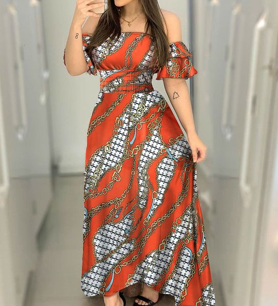 

dress women print off the shoulder long floral orange a high-waist party line fashion celebrate maxi female dressed in holiday robes ioj2, Black;gray