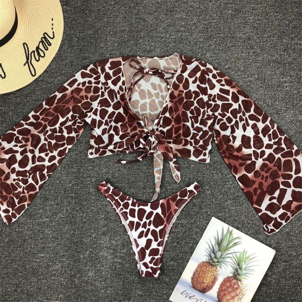 

2021gnim long sleeve mesh bikini swimwear women three pieces 2021 leopard swimsuit female summer bathing suit brazilian biquini, White;black