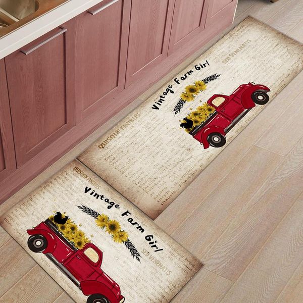 

cushion/decorative pillow 2pcs/set farm girl old spaper sunflower kitchen mat long bedroom entrance doormat home floor decor rug living room