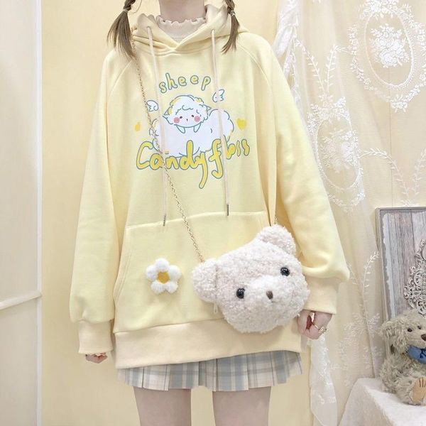 

women's hoodies & sweatshirts deeptown kawaii swaetshirt women anime hoodie plus size long sleeve cartoon print cute e girl pullover ko, Black
