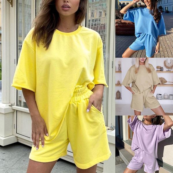 

women's tracksuits summer 2 pieces set tracksuit casual sets solid short sleeve t-shirts women suit streetwear ladies shorts suits, Gray