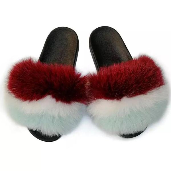 

slippers women's fur ladies shoes cute plush fluffy sandals winter warm, Black