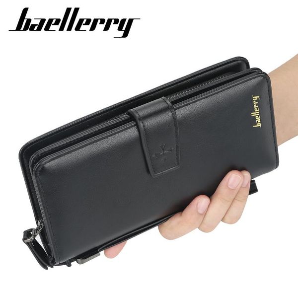 

wallets baellerry men wallet high-quality leather long clutch purses buckle zipper high capacity business 2021, Red;black