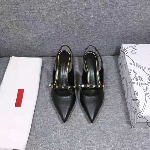 

luxury dress shoes v family 2021 autumn and summer rivet heel back empty baotou fashion leisure versatile ins high-heeled sandals, Black