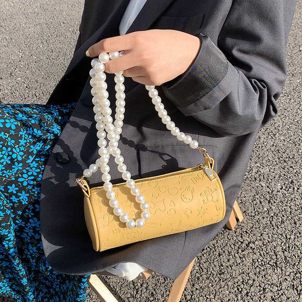 

fashion pearl chain cylinder bag for women 2021
