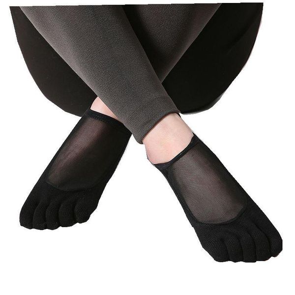 

sports socks silk yarn gauze solid color yoga pilates anti-skid sock open toe five fingers 2021, Black
