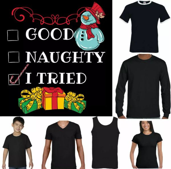 

christmas t-shirt mens i tried funny secret santa stocking filler gift top, White;black