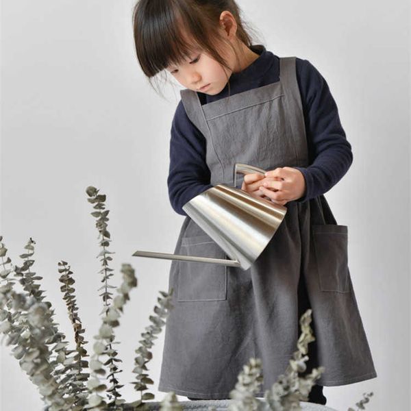 

2021 cotton clean color fashion girls apron drs, Black;gray